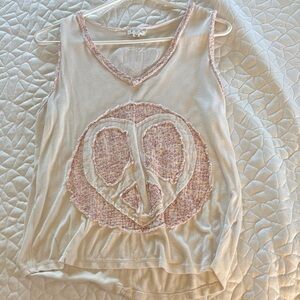 POL Cream Tank Top with Pink Peace Design